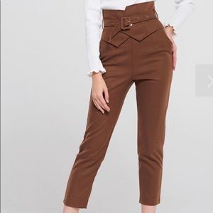 Marcia Belted High Waist Pants. (Size S-Brown)